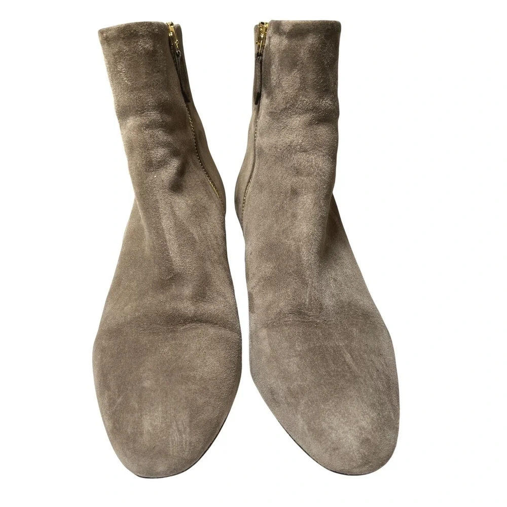 Minimalist Suede Ankle Booties Taupe Gold‎ Heel Marion Parke 39
